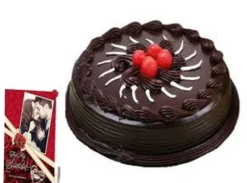 choco delight greeting cake with chocolate truffle layers and greeting card
