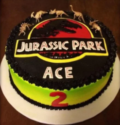 dino adventure designer cake with colorful dinosaur theme for kids