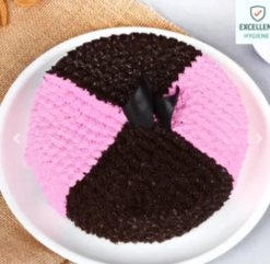 fusion duo celebration cake with two flavours half and half design