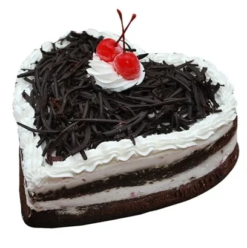 heartique black forest cake with heart shape chocolate layers and cherries