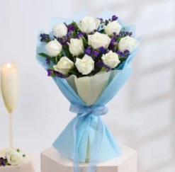 Elegant white rose bouquet for anniversary and celebration gift