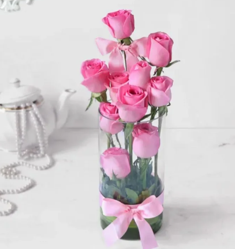 Pink Rose Teddy Love Vase 3