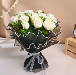 Frosted white rose bouquet for anniversary and celebration gift