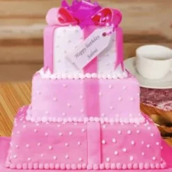 pink gift celebration tier cake birthday cake for girls online delivery India