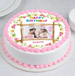 white and pink personalized photo cake for aesthetic birthday and romantic gifting