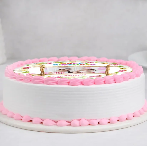 White & Pink Personalized Photo Celebration Cake 2