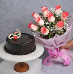 bloom and bliss cake celebration combo with cake and flowers