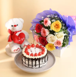 Choco Teddy Bloom Surprise – Chocolate, Teddy & Flower Gift Combo