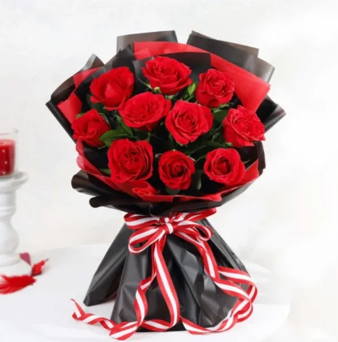 Crimson Rose Elegance Bouquet Elegant bouquet of fresh crimson red roses arranged for romantic gifting