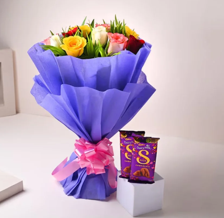 Roses & Chocolate Gift Combo Online romantic roses and chocolate gift combo with fresh red roses and assorted chocolates