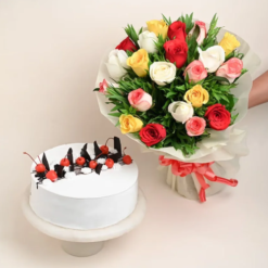 Eternal Love Rose & Cake Elegance – Romantic Roses with Cake Gift Combo