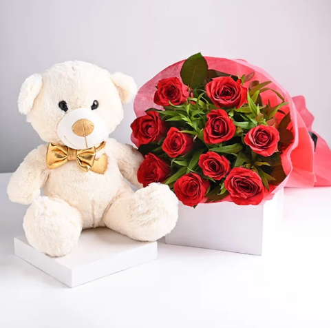 Luxury Rose Teddy Combo Gift Rose bouquet with teddy combo for romantic gifting