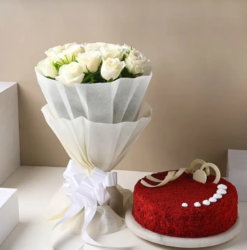 pearl roses bliss with red velvet cake combo for romantic gifting
