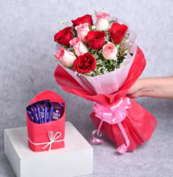rosy chocolate delight surprise combo with cake and roses