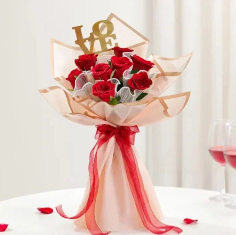 Royal Red Rose Elegance Bouquet Elegant bouquet of fresh red roses beautifully wrapped for romantic gifting