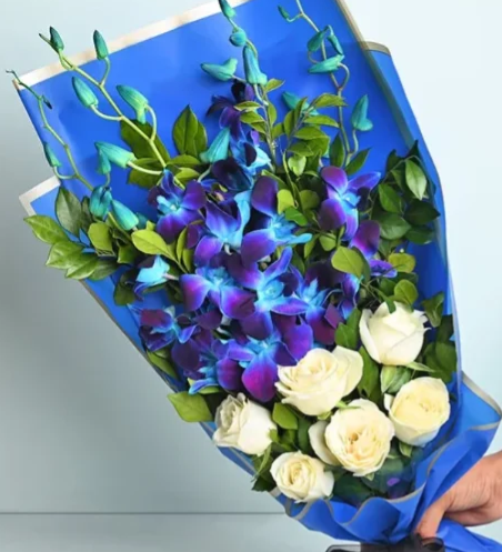 Timeless Orchid Rose Grandeur Bouquet Timeless orchid and rose bouquet for premium gifting