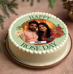 rose day personalized photo cake with romantic design for valentine gifting