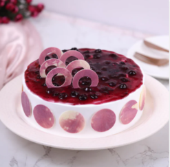 blueberry aurelle cake with creamy layers and juicy blueberry topping