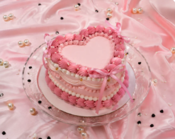 pink heart shape cake with elegant design and creamy layers