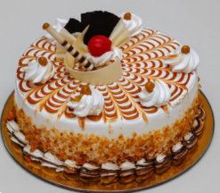 butterscotch caramel crunch cake with creamy layers and crunchy topping