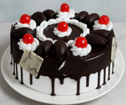 german noir forest signature cake with chocolate layers and cherry topping