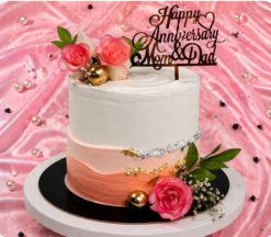 floral anniversary cake with elegant design and creamy layers