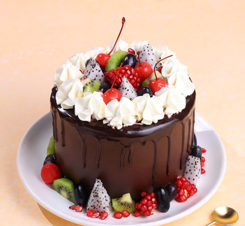 Fruit Chocolate Drip Cake Online fruit chocolate drip cake with fresh fruits topping