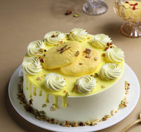 Royal Rasmalai Pista Fusion Cake Rich rasmalai pista cake with creamy layers