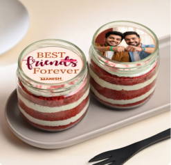 Besties Red Velvet Jar Duo personalised jar cakes for best friends